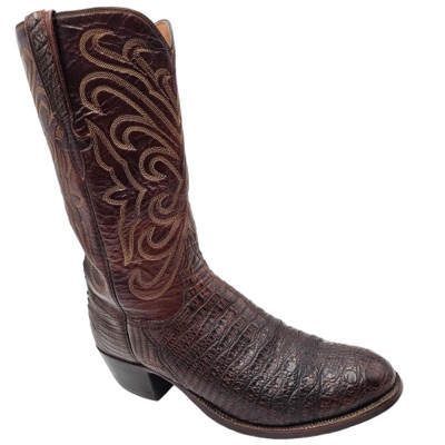 Brown Western boot with dense decorative shaft stitching