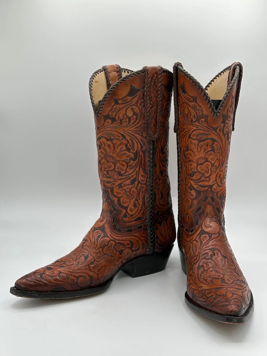 Hand-tooled pair, brown