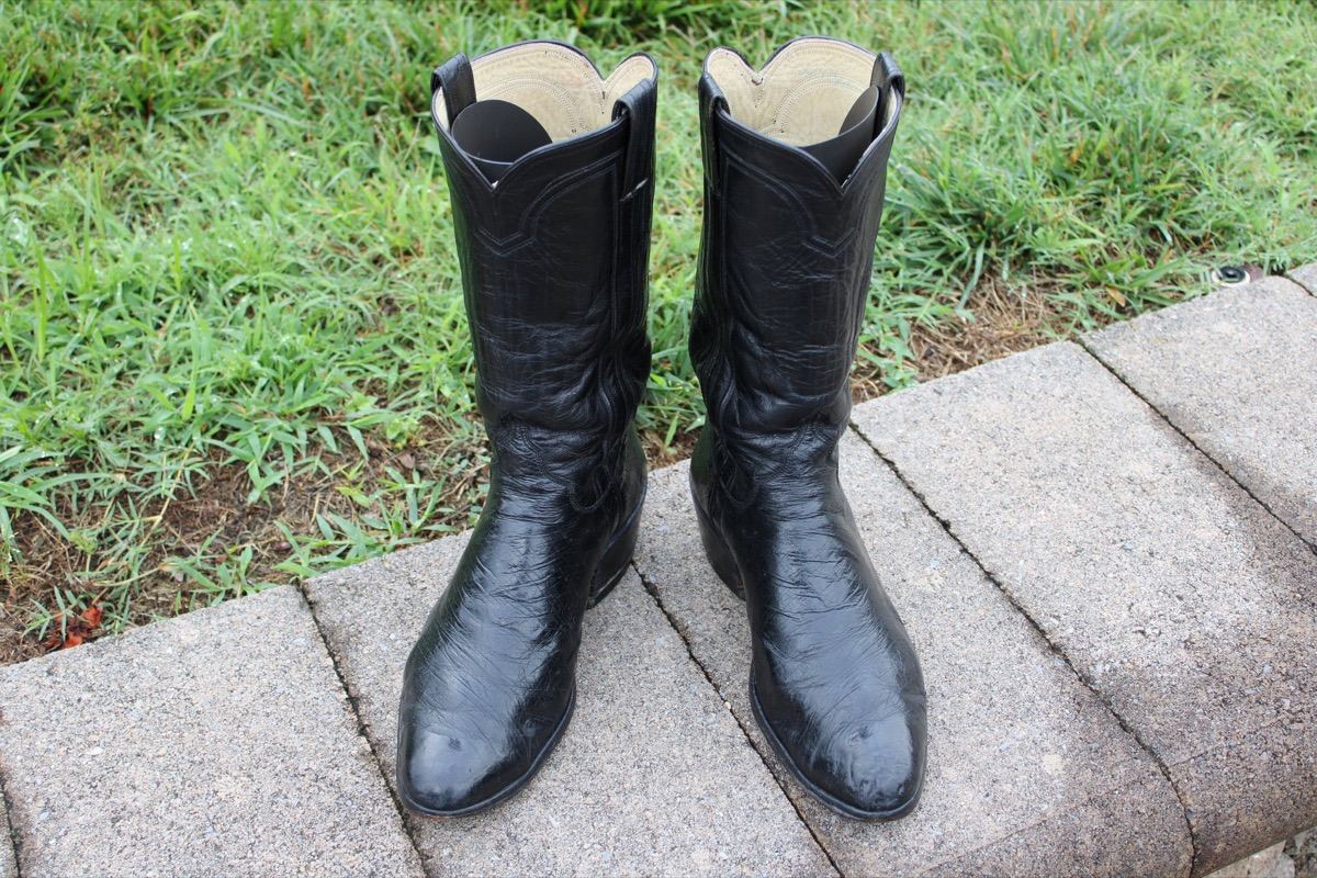 M.L. Leddy's Men's Black Smooth Ostrich Cowboy Boots